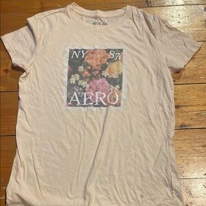 Aeropostale Cream Graphic Fitted T-Shirt